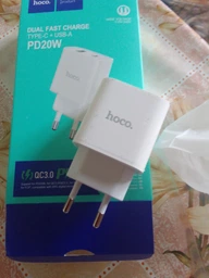 Адаптер питания быстрой зарядки Hoco с разъемом USB + Type-С Блок питания (USB-C) + USB для зарядки телефона iPhone/Xiaomi/Samsung/Huawei/Meizu Power Adapter PD20W+QC3.0 USB-A/USB-C/3,1A фото от покупателей 14