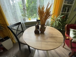 Стол обеденный круглый раскладной loft современный кухонный для гостей надежная конструкция компактный и функциональный MebliRoMax Lite Slide D800 Дуб Крафт золотой /Белый (УТП016860) фото от покупателей 6