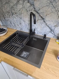 Мойка из нержавеющей стали AQUAMILL 6050 с PVD покрытием черная + смеситель + дозатор + решетка фото от покупателей 13