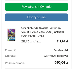 Гра Nintendo Switch Pokémon Violet + Area Zero DLC (Картридж) (0045496511098)