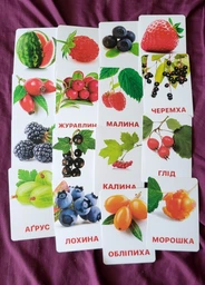 Карточки Домана ''Ягоды'' на украинском языке, в наборе 16 карточек