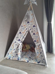 Палатка-Вигвам WIGWAMHOME Динозавры 110х110х180см светло-серая фото от покупателей 1