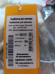 Детский теплый велюровый человечек для новорожденных мальчиков Бемби КБ137 56 см Молочный (03137011830.200)