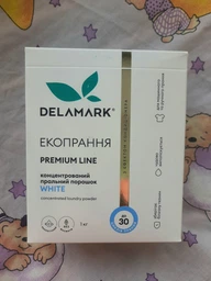 Концентрований безфосфатний пральний порошок Delamark Premium Line White з ефектом кондиціонера 1 кг (4820152330956)
