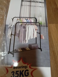 Вішалка підлогова Double FloorHanger для одягу, з полицями для взуття і з гачками, розкладна, чорна фото від покупців 5
