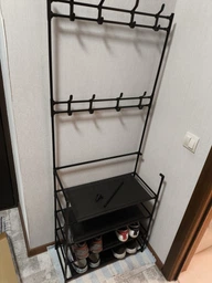 Вешалка для одежды в прихожую New simple floor clothes rack чёрная с полками для обуви Черный фото от покупателей 8