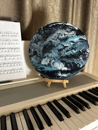 Подарунковий набір для створення картини у техніці "Рідкий акрил/Fluid art". Палітра: "Ocean Heart". 30(см) круг
