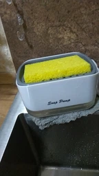 Дозатор для мийного засобу натискний з мочалкою Soap Pump, універсальний насосний органайзер-контейнер для рідкого мила і миючого для посуду, компактний економний диспенсер з губкою для кухні Біло-сірий, SP-001 фото від покупців 6