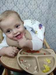 Набор детской силиконовой посуды: тарелка, слюнявчик, тарелка для супа, 2 ложки, 2 вилки, поильник. Детская силиконовая посуда для первого прикорма на присосках. Фиолетовый цвет фото от покупателей 9