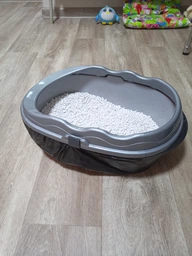 Туалет для кішок глибокий овальний з сіткою + лопатка Lucky Pet Модерн 45x30x15 см Бежево-коричневий (4820268554321) фото від покупців 6