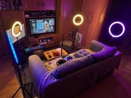 Кольцевая светодиодная цветная лампа RGB LED MJ33 Набор блогера селфи кольцо со штативом Мультиколор 33 см фото от покупателей 1