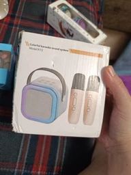 Детское караоке с 2-мя микрофонами K12 Bluetooth колонка с RGB подсветкой Голубой (509) фото от покупателей 6