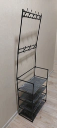 Вешалка для одежды в прихожую New simple floor clothes rack чёрная с полками для обуви Черный