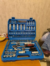 Автомобильный набор инструментов в кейсе 108 шт Piece tool set 1/4" и 1/2" Синий фото от покупателей 1