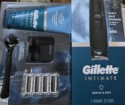 Чоловічий набір для догляду за волоссям інтимних зон Gillette Intimate (тример і бритва з трьома картриджами/підставкою та крем для гоління 177 мл) фото від покупців 1