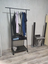 Стойка вешалка для одежды и обуви Coat Rack TW-777 new напольная стальная с полками, на колесах Black фото от покупателей 5