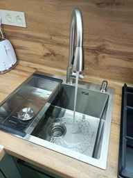 Мойка из нержавеющей стали AQUAMILL 6050 + смеситель с выдвижной лейкой + дозатор + коландер фото от покупателей 2