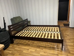 Двоспальне дерев'яне ліжко Меблі Сервіс Алекс сосна 160х200 см горіх темний (206х80х172 см)