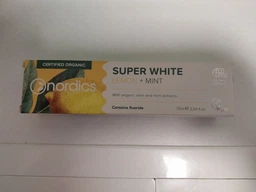 Зубна паста Nordics Super White Citrus Sorbet, 75 мл – з гідроксиапатитом, без фтору, для природного відбілювання зубів