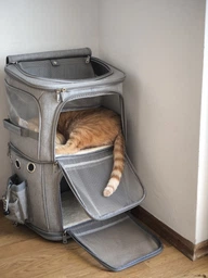 Сумка переноска для кота кошки собаки домашних животных двухместная сумка с окошком и выдвижной ручкой на колесиках колесах кошачьи сумки для переноски котов кошек маленьких собак серая (002259) фото от покупателей 8