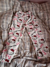 Пижамные плюшевые штаны женские с принтом Hello Kitty L белые