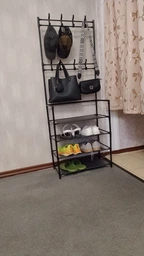 Полиця для одягу та взуття з полицями та гачками 60×29.5×154 см New Simple, підлогова вішалка-стійка для зберігання речей, органайзер з металевим каркасом для дому, коридору, гардеробної Чорний, RD-7 фото від покупців 7