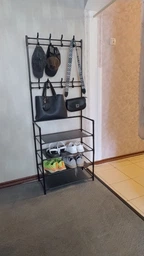 Полиця для одягу та взуття з полицями та гачками 60×29.5×154 см New Simple, підлогова вішалка-стійка для зберігання речей, органайзер з металевим каркасом для дому, коридору, гардеробної Чорний, RD-7 фото від покупців 6