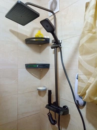 Душова система настінна з термостатом і дисплеєм Shower Series, комплект для душу з лійками та стійкою з нержавіючої сталі, змішувач для ванної з верхнім, ручним та гігієнічним душем Чорний/хром ASD-66-Black/Chrome фото від покупців 3