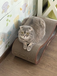 Кігтеточка лежанка з картону з дерев'яним фасадом Cat Joy Авангард Коричнева 59х18х25 см фото від покупців 2