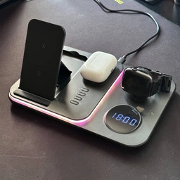 Бездротова зарядка 5в1 зарядна док станція LEXEGO для айфона iPhone AirPods та смарт годинника Apple Watch та LED підсвіткою Black A-82B фото від покупців 3