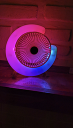 Вентилятор настольный аккумуляторный Fan Portable USB RBG подсветка синий фото от покупателей 3