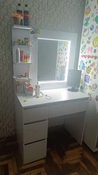 Туалетный столик с 4 ящиками, полкой и LED подсветкой, 160*90*50см, белый, MirrorRika фото от покупателей 6