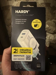 Мережевий зарядний пристрій 3mk HARDY for APPLE | 2 in 1 | GaN 33W | PD, QC3.0, PPS | TYPE-C USB-A | White фото від покупців 6