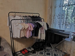 Двойная стальная стойка вешалка для одежды и обуви с полкой RZTK Loft Black фото от покупателей 12