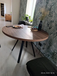 Стол кухонный круглый RoMax Lite 90 см Loft Дуб Эндгрейн/Черный фото от покупателей 11