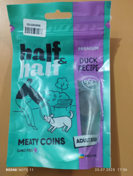 Лакомства для собак Half&Half в форме мясных монеток с уткой 100 г (4823082431823)