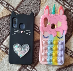 Чохол силіконовий 3D Case з плаваючими блискітками на Samsung Galaxy А20Е Кіт чорний