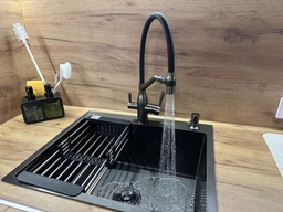 Мойка из нержавеющей стали AQUAMILL 6050 с PVD покрытием черная + смеситель + дозатор + решетка фото от покупателей 3
