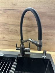 Мойка из нержавеющей стали AQUAMILL 6050 с PVD покрытием черная + смеситель + дозатор + решетка фото от покупателей 2