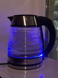Электрочайник стеклянный с подсветкой 2л Top Kitchen 2400 Вт, стильный прозрачный чайник из рифленого термостойкого стекла, электрический дисковый чайник с LED подсветкой и быстрым нагревом воды TK-00239-Silver/Black фото от покупателей 8