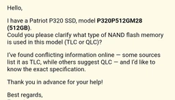 Накопичувач SSD M.2 Patriot P320 1TB NVMe 2280 Gen3.0 x4 3D TLC фото від покупців 5