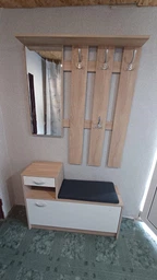 Передпокій Меблі Сервіс із дзеркалом та м'яким сидінням Дуб самоа + Білий (99,8х27,5х187 см)