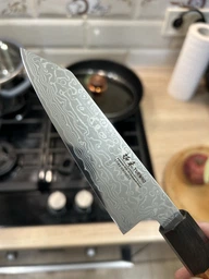 Японський ніж Santoku з дамаської сталі у подарунковій упаковці універсальний TURWHO 5" (Сталь VG10) фото від покупців 1