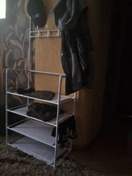 Полиця для одягу та взуття з полицями та гачками 60×29.5×154 см New Simple, підлогова вішалка-стійка для зберігання речей, органайзер з металевим каркасом для дому, коридору, гардеробної Чорний, RD-7 фото від покупців 3