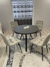 Стол кухонный круглый RoMax Lite 90 см Loft Дуб Эндгрейн/Черный фото от покупателей 6