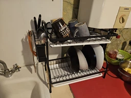 Двухъярусная сушка для посуды Bowl Rack на мойку для тарелок с корзиной для приборов металл 1001