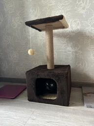 Домик когтеточка для кота дряпка для кошки Мур-Мяу КотэДж 34х34х67 см в джутовой веревке Коричнево-бежевый МТК фото от покупателей 9