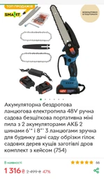 Аккумуляторная беспроводная цепная электропила ручная садовая портативная мини пила с 2 аккумуляторами АКБ шина 8'' для дома дачи сада обрезки веток садовых деревьев кустов заготовки дров комплект с кейсом (754) фото от покупателей 10