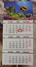 Календарь настенный квартальный на 2026 год на три пружины, Apriori , Рыбы, Красное Море , Природа , 29,7х61см фото от покупателей 2