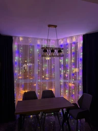USB Гирлянда штора, 3х3 м, 10 крючков, теплый свет, пульт 8 режимов 300 Led, гирлянда от повербанка (888001) фото от покупателей 5